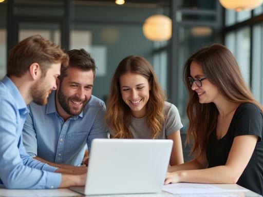 Photo of the Articulate India Media team collaborating in an office setting